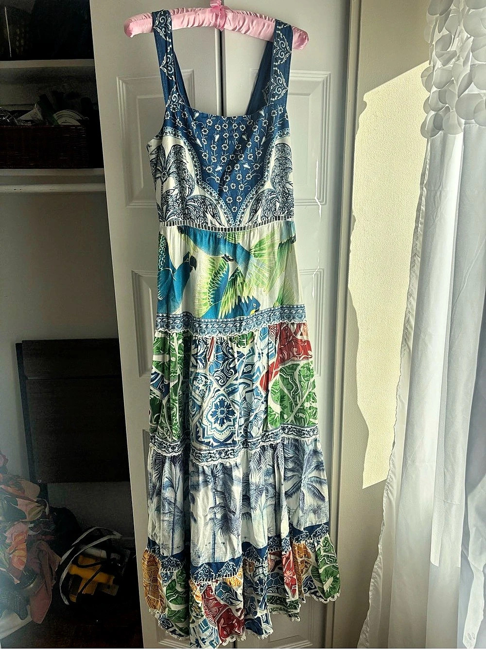 Farm Rio Blue Macaw Flight Maxi Dress Blue & Green Medium